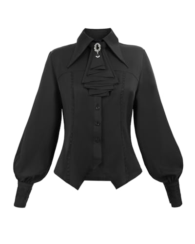 Fiamll Viktorianische Bluse Damen Schwarzes Gothic Piratenhemd Langärmliges Renaissance Bluse mit Krawatte XL von Fiamll