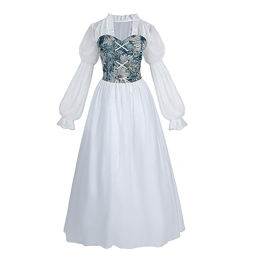 Fiamll Viktorianischen Königin Kostüm Regency Kleid für Damen Rüschen Empire Taille Regency Ära Kleid Jane Austen Tea Party Ballkleid Blau 3XL von Fiamll