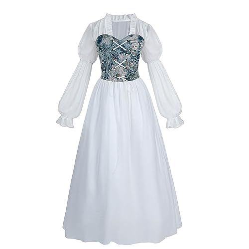 Fiamll Viktorianischen Königin Kostüm Regency Kleid für Damen Rüschen Empire Taille Regency Ära Kleid Jane Austen Tea Party Ballkleid Blau XL von Fiamll