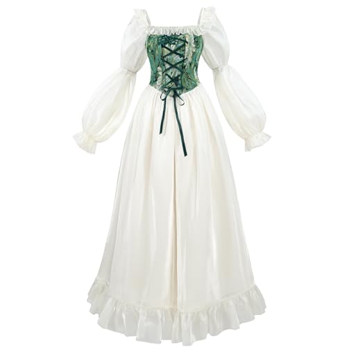 Fiamll Viktorianischen Königin Kostüm Regency Kleid für Damen Rüschen Empire Taille Regency Ära Kleid Jane Austen Tea Party Grün L von Fiamll