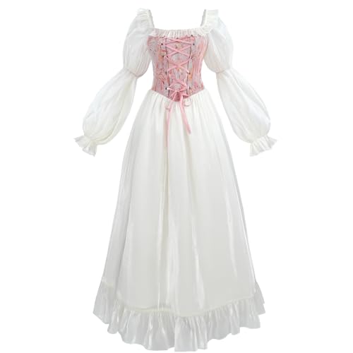 Fiamll Viktorianischen Königin Kostüm Regency Kleid für Damen Rüschen Empire Taille Regency Ära Kleid Jane Austen Tea Party Ballkleid Rosa L von Fiamll