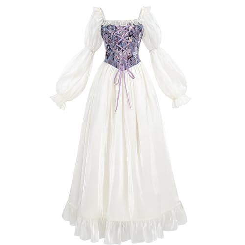 Fiamll Viktorianischen Königin Kostüm Regency Kleid für Damen Rüschen Empire Taille Regency Ära Kleid Jane Austen Tea Party Ballkleid Violett L von Fiamll