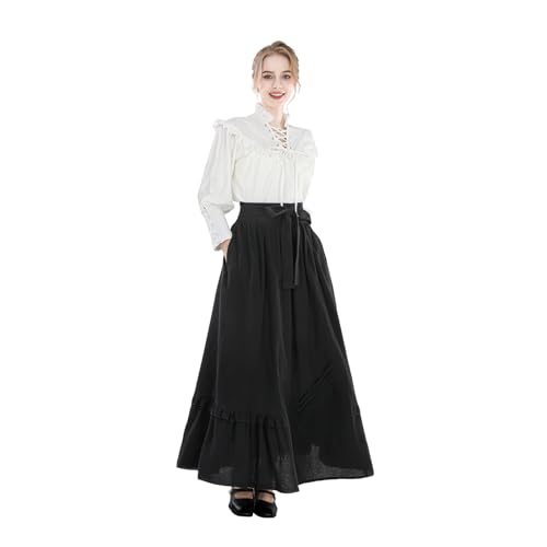 Fiamll Viktorianisches Kleid Damen Renaissance Kostüm mit Edwardianischer Bluse und Vintage Rock Ballkleid Schwarz XL von Fiamll