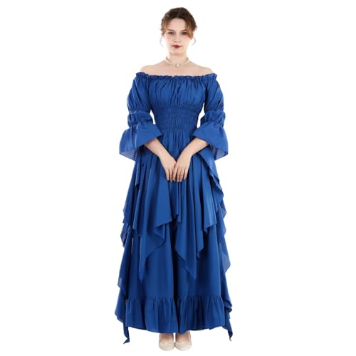 Fiamll Viktorianisches Kleid Renaissance Kostüm Damen Gothic Hexenkleid mittelalterliches Maxikleid Ladies Hochzeitskleid (Blau XXL/3XL) von Fiamll