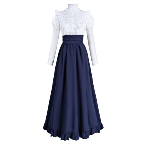 Fiamll Viktorianisches Kleid Renaissance Kostüm Damen Vintage Ballkleid Damen Mittelalter Bluse mit Renaissance Maxirock Blau M von Fiamll