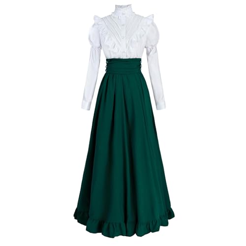 Fiamll Viktorianisches Kleid Renaissance Kostüm Damen Vintage Ballkleid Damen Mittelalter Bluse mit Renaissance Maxirock Grün S von Fiamll