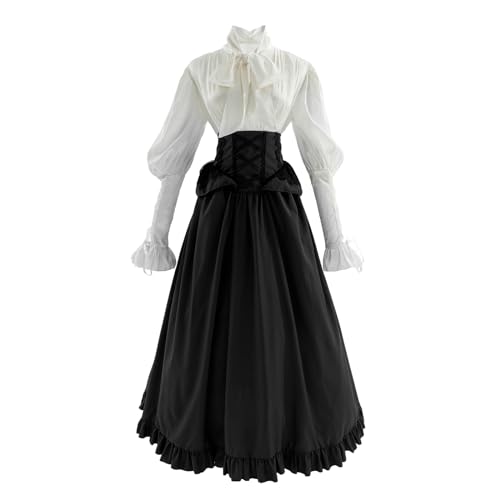 Fiamll Viktorianisches Kleid Renaissance Kostüm Damen Vintage Ballkleid Damen Victorian Bluse mit Renaissance Maxirock Schwarz S von Fiamll