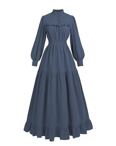 Fiamll Viktorianisches Kleid Renaissance Maxikleid Ballkleid Langarm Mittelalter Kleidung Damen Vintage Edwardianisches Kleid Abendkleid Elegant Freizeitkleider Marineblau M von Fiamll