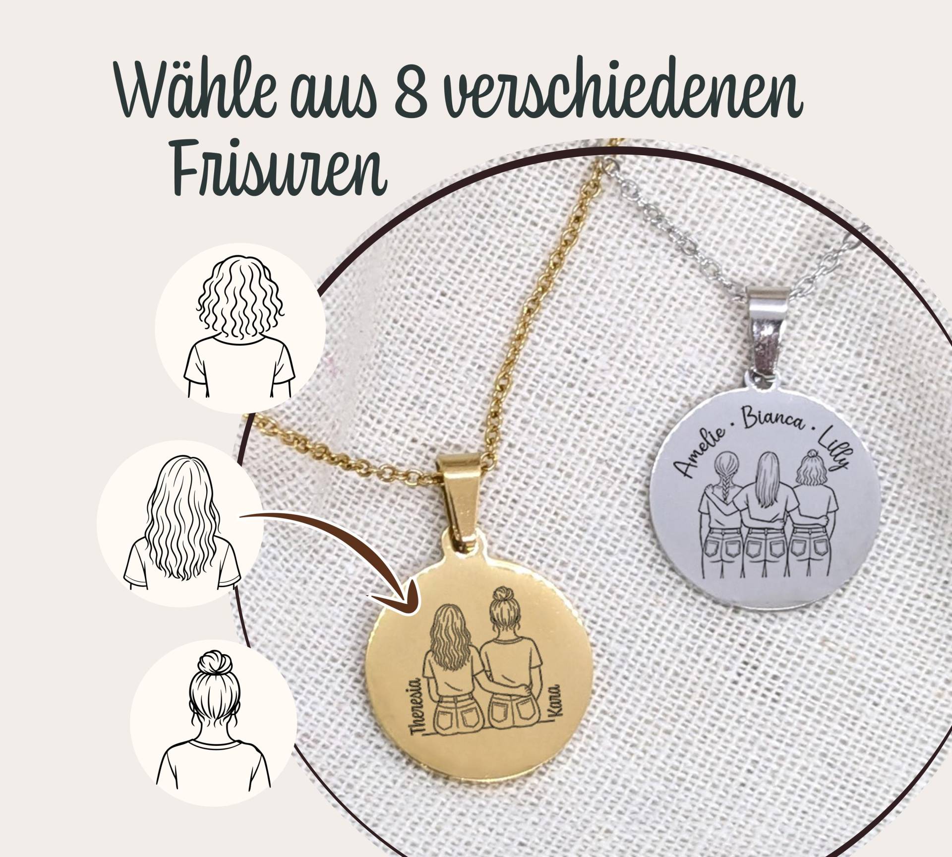 2 Oder 3 Freundinnen Anhänger Mit Verschiedenen Frisuren Persönliches Geschenk Für Beste Freundin Generiere Dich Und Deine von FianesseShop