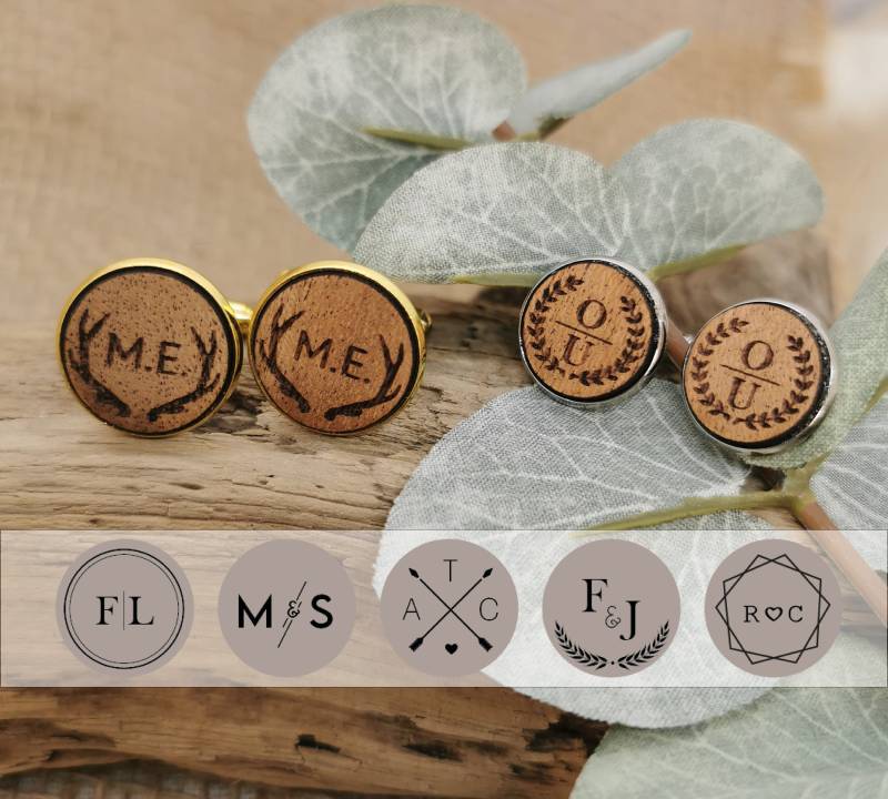 Manschettenknöpfe Personalisiert Personalisierte Hemdknöpfe Aus Holz Manschettenknopf Mit Initialien Holzmanschettenknöpfe Nussbaum von FianesseShop