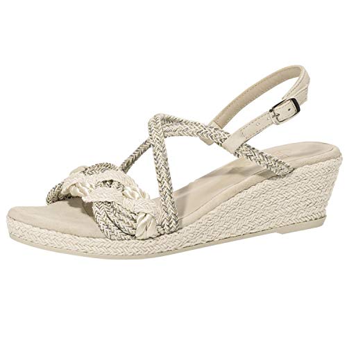 Fiarucci Brautschuhe Debbi - Espadrilles Damen Perle Creme Geflochtene Riemchen Keilabsatz Bequem Gepolstert Gr. 36 UK 3 von Fiarucci