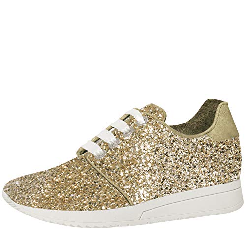 Fiarucci Brautschuhe Lizzi - Damen, Sneaker, Gold, Glitzer, Bequem Gepolstert, Hochzeitsschuhe, Gr. 40 (UK 7) von Fiarucci