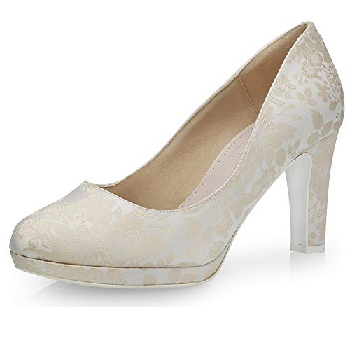 Fiarucci Brautschuhe Renate - Damen, Pumps, Plateau, Satin, Champagne Damast, Bequem Gepolstert, Hochzeitsschuhe Gr. 38,5 (UK 5,5) von Fiarucci