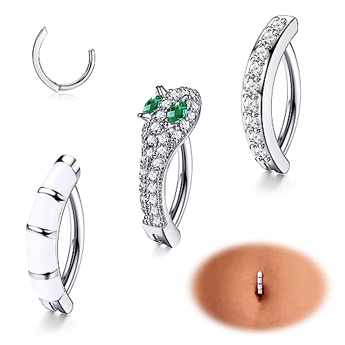 FIASASO Bauchnabelring für Damen, 316L Chirurgenstahl, Zirkonia, Opal, einfacher umgekehrter Bauchnabelring, Körperschmuck, 3 Stück, Edelstahl, Zirkonia von Fiasaso