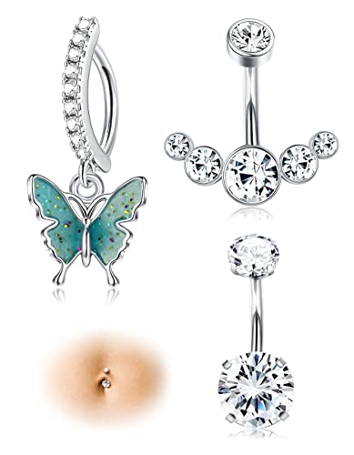 FIASASO Bauchnabelring für Damen, 316L Chirurgenstahl, Zirkonia, Opal, einfacher umgekehrter Bauchnabelring, Körperschmuck, Schmetterling, 3 Stück FIASASO Bauchnabelring für Damen, 316L Chirurgenstahl, Zirkonia, Opal, einfacher umgekehrter Bauchnabelring, Körperschmuck, Schmetterling, 3 Stück von Fiasaso