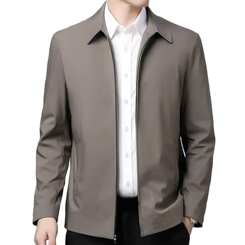 Fiauli Einfarbig Männer Jacke Revers mittleren Alters Ältere Lange Ärmel Reißverschluss Schließung Gerade Formale Business Casual Weiche Frühling Herbst Täglichen Mantel Zwei Seiten, khaki, L von Fiauli