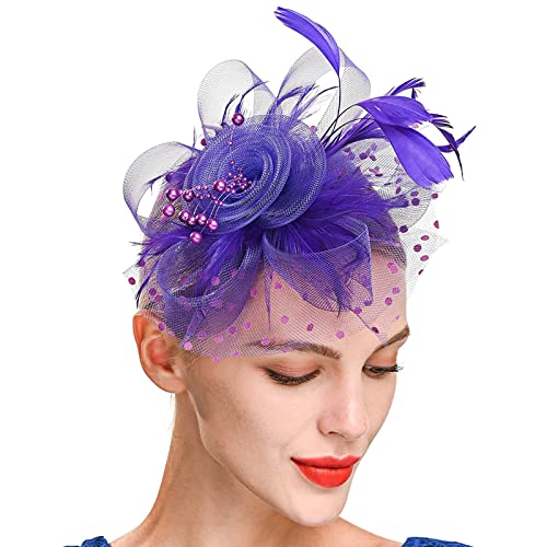 Fiauli Fascinator Hut Geschenk Attraktives Damen Vintage Feder Stirnband Dunkelviolett von Fiauli