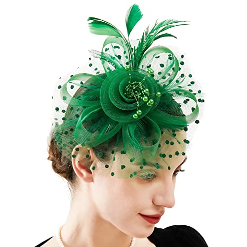 Fiauli Fascinator Hut Geschenk Attraktives Damen Vintage Feder Stirnband Grün von Fiauli