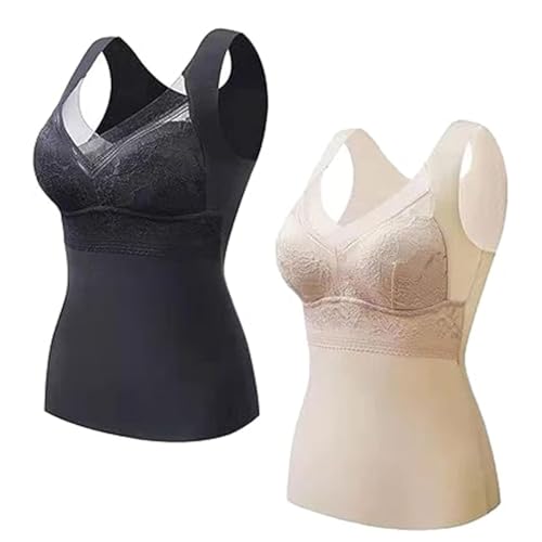 2-in-1 integrierte BH-Thermounterwäsche, integrierte BH-Tanktops für Frauen, ionisches Shaping-Weste für Frauen (D+2PCS,XL) von FiavUs