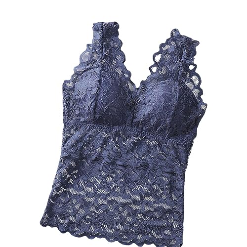 FiavUs Ricpind LymphCare kabelloses Spitzen-BH-Tanktop, Spitzen-Unterhemd für Damen, V-Ausschnitt, Spitzen-Bralettes-Tanktop (Blue,L (50-60 kg)) von FiavUs