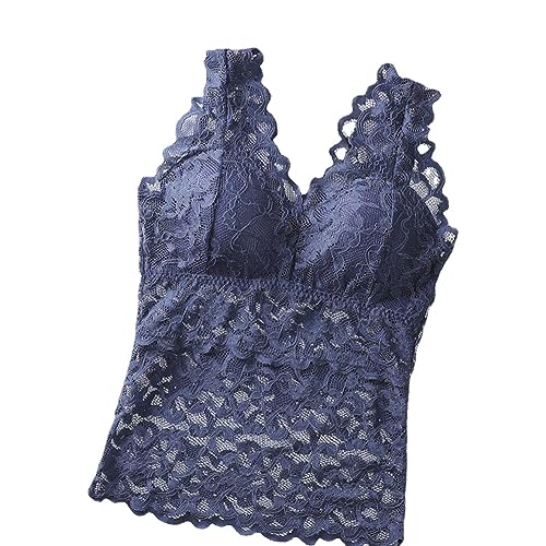 FiavUs Ricpind LymphCare kabelloses Spitzen-BH-Tanktop, Spitzen-Unterhemd für Damen, V-Ausschnitt, Spitzen-Bralettes-Tanktop (Blue,XL(60-70kg)) von FiavUs