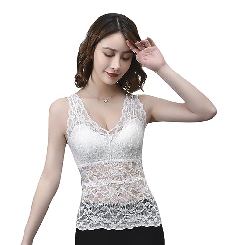 FiavUs Ricpind LymphCare kabelloses Spitzen-BH-Tanktop, Spitzen-Unterhemd für Damen, V-Ausschnitt, Spitzen-Bralettes-Tanktop (White,XL(60-70kg)) von FiavUs