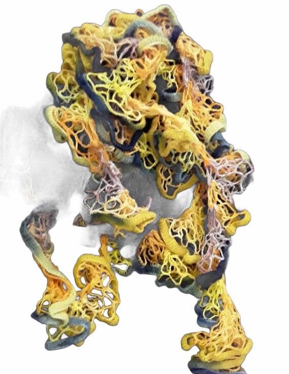 Gelber Rüschenschal Mit Samtborte von FiberAndTextileArts