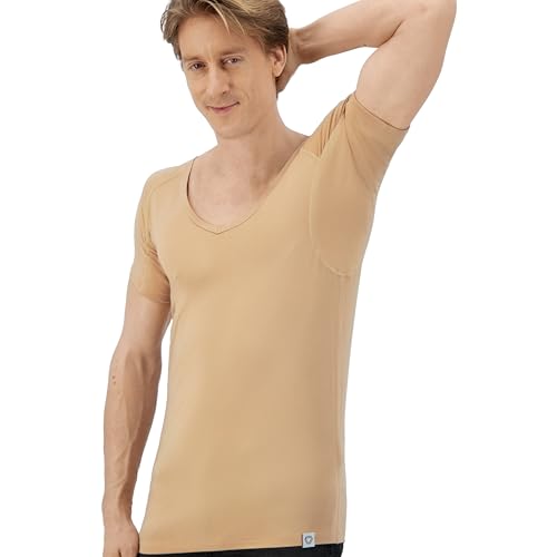 Fibershirts® Anti Schweiß Shirt – T-Shirt gegen Schweißflecken – Anti Schweiß Unterhemd – Mit ArmPads PRO & Silberbehandlung – Herren – Tiefer V-Ausschnitt von Fibershirts