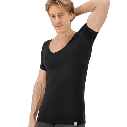 Fibershirts® Anti Schweiß Shirt – T-Shirt gegen Schweißflecken – Anti Schweiß Unterhemd – Mit ArmPads PRO & Silberbehandlung – Herren – Tiefer V-Ausschnitt von Fibershirts