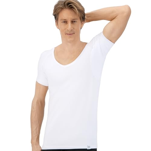 Fibershirts® Anti Schweiß Shirt – T-Shirt gegen Schweißflecken – Anti Schweiß Unterhemd – Mit ArmPads PRO & Silberbehandlung – Herren – Tiefer V-Ausschnitt von Fibershirts