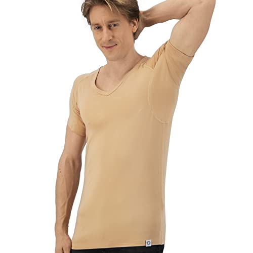 Fibershirts® Anti Schweiß Shirt - T-Shirt gegen Schweißflecken - Anti Schweiß Unterhemd - Mit ArmPads PRO & Silberbehandlung - Herren - V-Ausschnitt von Fibershirts