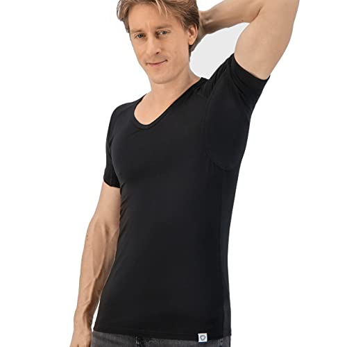 Fibershirts® Anti Schweiß Shirt - T-Shirt gegen Schweißflecken - Anti Schweiß Unterhemd - Mit ArmPads PRO & Silberbehandlung - Herren - V-Ausschnitt von Fibershirts