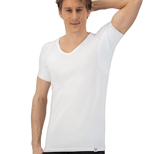 Fibershirts® Anti Schweiß Shirt - T-Shirt gegen Schweißflecken - Anti Schweiß Unterhemd - Mit ArmPads PRO & Silberbehandlung - Herren - V-Ausschnitt von Fibershirts