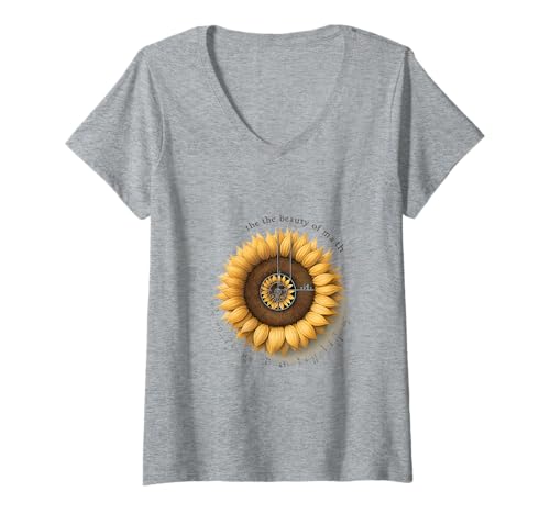 Damen Fibonacci-Formel: Sonnenblumen-Spiralen - T-Shirt mit V-Ausschnitt Damen Fibonacci-Formel: Sonnenblumen-Spiralen - T-Shirt mit V-Ausschnitt von Fibonacci Sunflower spiral