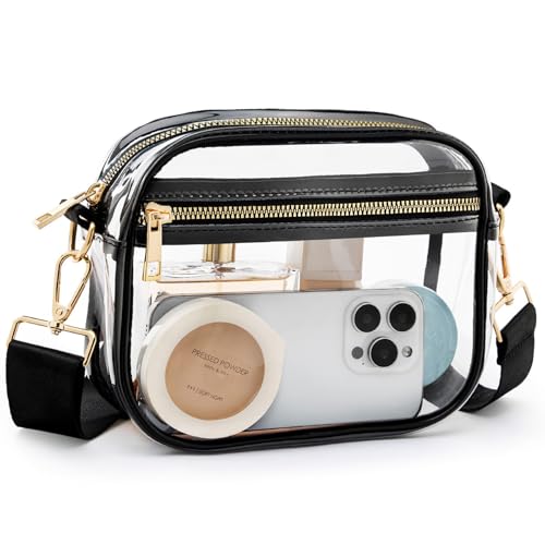 Fibrdoo Transparente Tasche, Stadion-zugelassen, Leder, transparent, für Konzerte, Sportveranstaltungen, Festivals (transparentes Schwarz) von Fibrdoo