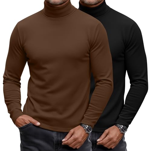 Ficerd 2er Pack Herren Rollkragen-Shirts, Slim Fit Leichte Pullover, Schwarz, Braun, M von Ficerd