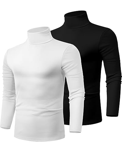 Ficerd 2 Pack Herren Rollkragen-Shirts, Slim Fit Leichte Pullover Pullover Pullover Mock Rollkragen Gestrickte Langarm Tops, schwarz, weiß, L von Ficerd