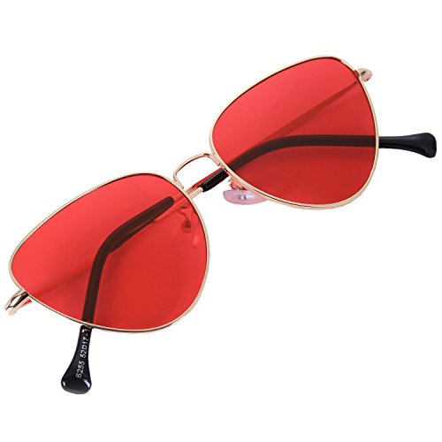 Ficher Sommer Stil Retro Damen Katzenauge reflektierende Sonnenbrille Mode neutrale Brille S17011 rot von Ficher