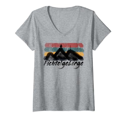 Damen Fichtelgebirge Schneeberg Ochsenkopf Sehenswürdigkeit T-Shirt mit V-Ausschnitt Damen Fichtelgebirge Schneeberg Ochsenkopf Sehenswürdigkeit T-Shirt mit V-Ausschnitt von Fichtelgebirge