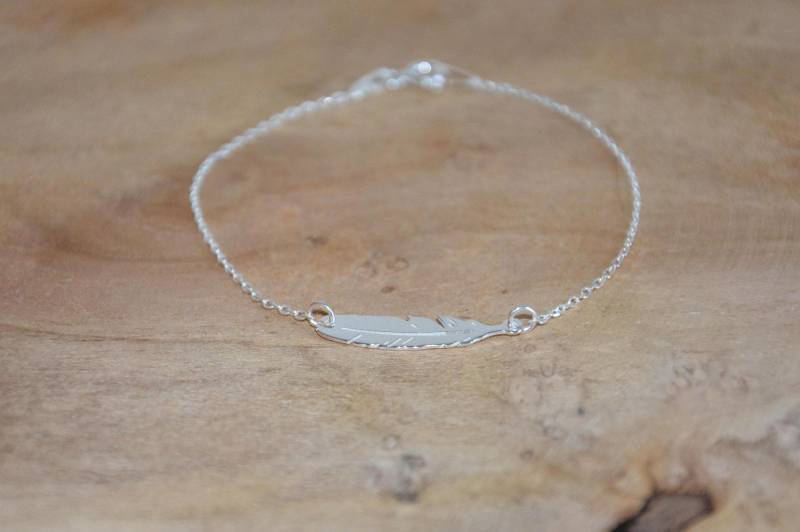 Zartes, Feines Und Leichtes Armband Aus 925Er Sterlingsilber Mit Einer Massiven Silbervogelfeder Hauchdünnen Kette. Zoux198 - Ein Schlichtes von Fichute
