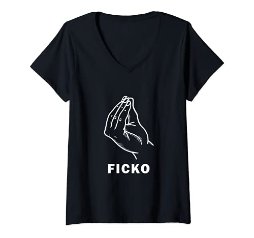 Damen Ficko Handzeichen Geste Fußball Fans T-Shirt mit V-Ausschnitt Damen Ficko Handzeichen Geste Fußball Fans T-Shirt mit V-Ausschnitt von Ficko - Iitalienisches Handzeichen