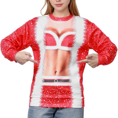 Ficlwigkis Unisex Hässliche Weihnachtspullover Ugly Christmas Sweater Herren Damen 3D Aufdruck Weihnachtspullover Herren Lustig Weihnachtspullover Hässlich Rot 1 von Ficlwigkis