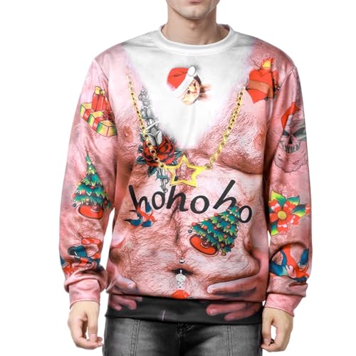 Ficlwigkis Unisex Hässliche Weihnachtspullover Ugly Christmas Sweater Herren Damen 3D Aufdruck Weihnachtspullover Herren Lustig Weihnachtspullover Hässlich Rot 2 von Ficlwigkis