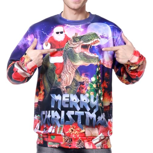 Ficlwigkis Unisex Hässliche Weihnachtspullover Ugly Christmas Sweater Herren Damen 3D Aufdruck Weihnachtspullover Herren Lustig Weihnachtspullover Hässlich Rot 3 von Ficlwigkis
