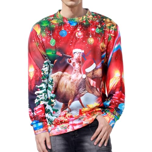 Ficlwigkis Unisex Hässliche Weihnachtspullover Ugly Christmas Sweater Herren Damen 3D Aufdruck Weihnachtspullover Herren Lustig Weihnachtspullover Hässlich Rot 4 von Ficlwigkis
