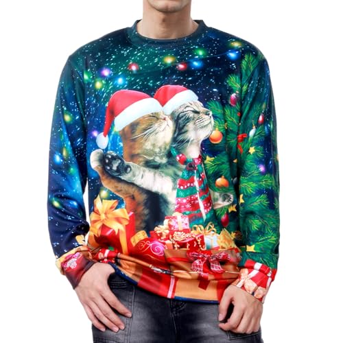 Ficlwigkis Unisex Hässliche Weihnachtspullover Ugly Christmas Sweater Herren Damen 3D Aufdruck Weihnachtspullover Herren Lustig Weihnachtspullover Hässlich Rot 5 von Ficlwigkis