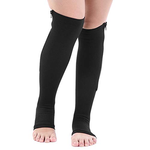 Kompressionsstrümpfe, Kompressionssocken mit Reißverschluss, Kompressionsstrümpfe Sports Calf Knee Support Varicose Relief für Damen und Herren(S/M-schwarz) von Fictory