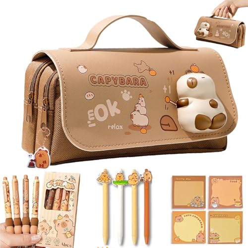 Ficugxd Pencil Case,federmäppchen schreibwaren Set,Set with Erasable Ballpoint Pen & Squeeze Toy, for Girls and Boys, Stationery Gift Set for Children, Brown-1 Set von Ficugxd