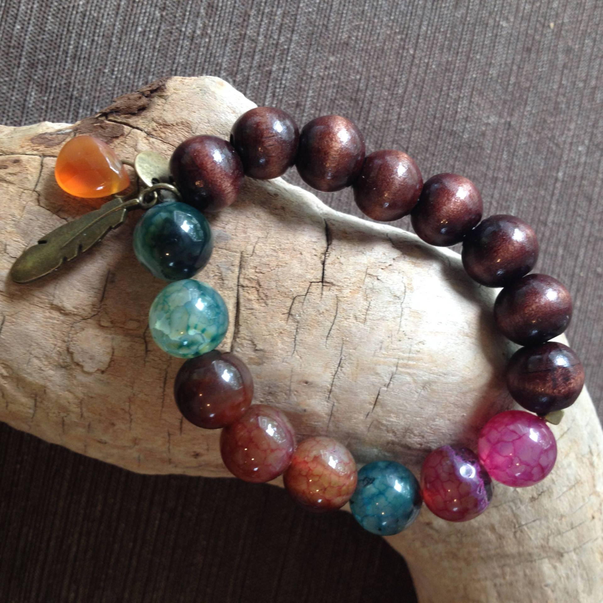 Holz Und Glas-Perlen-stretch-Armband Holz Und Glas-Perlen-stretch-Armband von FiddleheadsHome