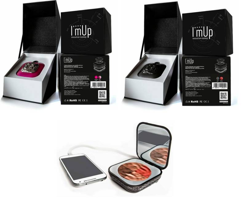 Fiducia Make-up Set organizer Set Bio Vegan Rouge Set + Powerbank Schminke Schminkbox, 1-tlg., Make-up-Kit mit 2 Mini-Bürsten - USB-Kabel - Pochette von Fiducia